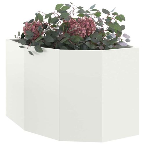 Ъглов сандък за цветя Бяло 60 x 60 x 50 см Стомана