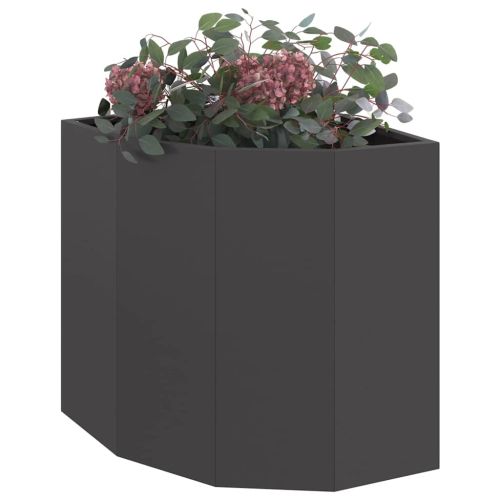 Ъглов сандък за цветя Черно 45 x 45 x 50 см Стомана