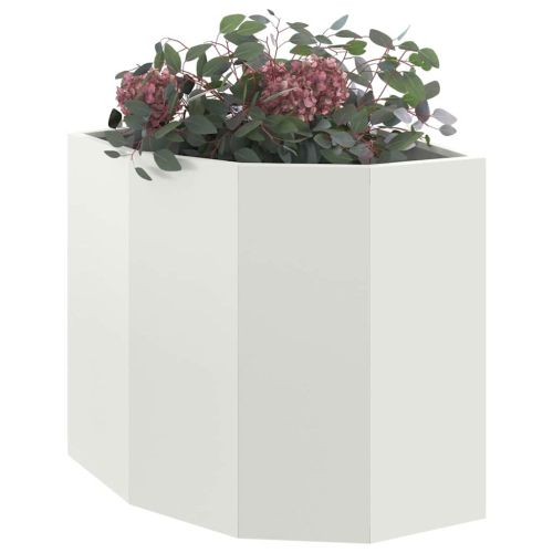 Ъглов сандък за цветя Бяло 45 x 45 x 50 см Стомана