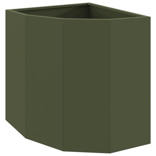 Ъглов сандък за цветя Маслиненозелен 45 x 45 x 50 см Стомана