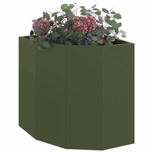 Ъглов сандък за цветя Маслиненозелен 45 x 45 x 50 см Стомана