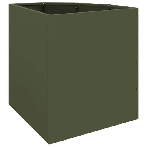 Ъглов сандък за цветя Маслиненозелен 45 x 45 x 50 см Стомана