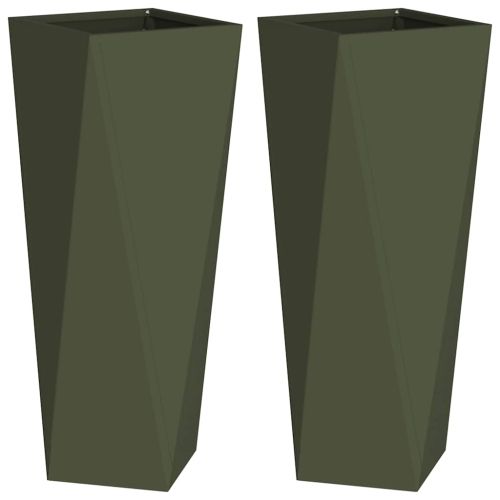 Кашпа 2 pcs Маслинено зелено 30 x 30 x 75 см Стомана