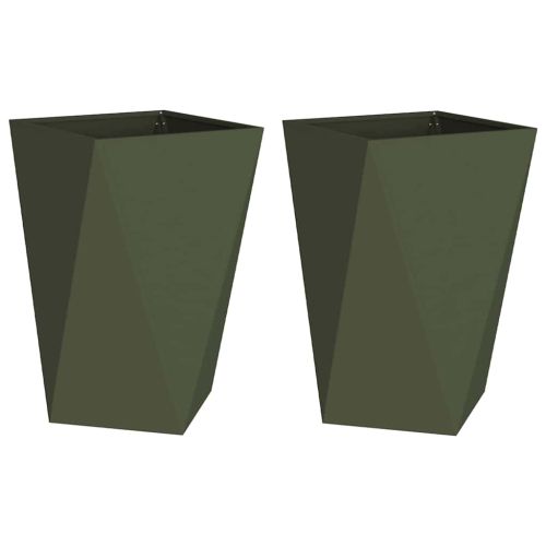 Кашпа 2 pcs Маслинено зелено 50 x 50 x 75 cm Стомана