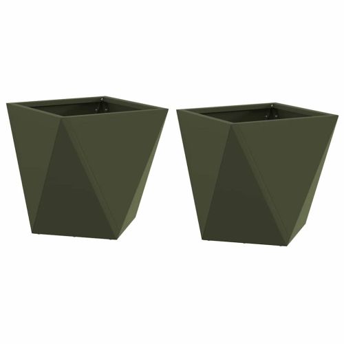 Кашпа 2 pcs Маслинено зелено 30 x 30 x 30 cm Стомана