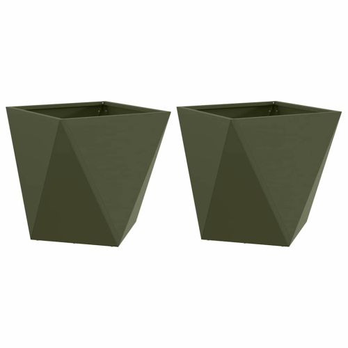 Кашпа 2 pcs Маслинено зелено 50 x 50 x 50 cm Стомана