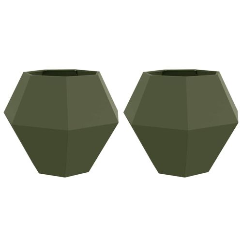 Кашпа 2 pcs Маслинено зелено 100 x 100 x 80 см Стомана