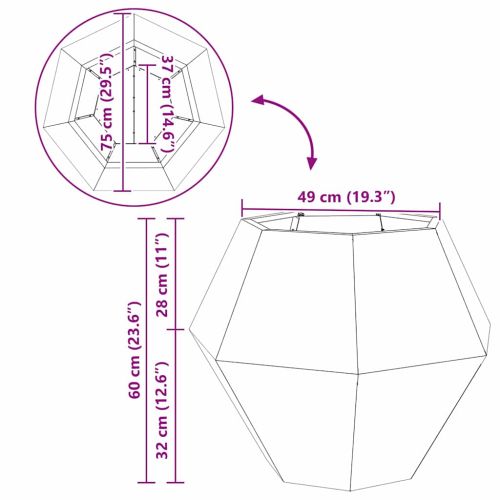 Кашпа 2 pcs Антрацит 75 x 75 x 60 см Стомана
