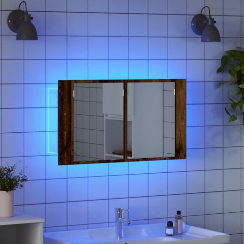 Шкаф с огледало за баня с рафт Старо дърво 80 x 12 x 45 см