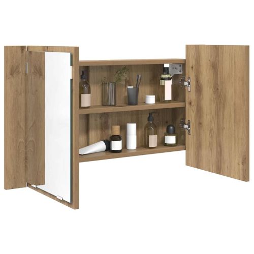 Шкаф с огледало за баня Дъб 80 x 12 x 45 см Инженерно дърво
