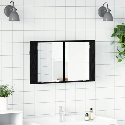 Шкаф с огледало за баня с рафт Черния дъб 80 x 12 x 45 см