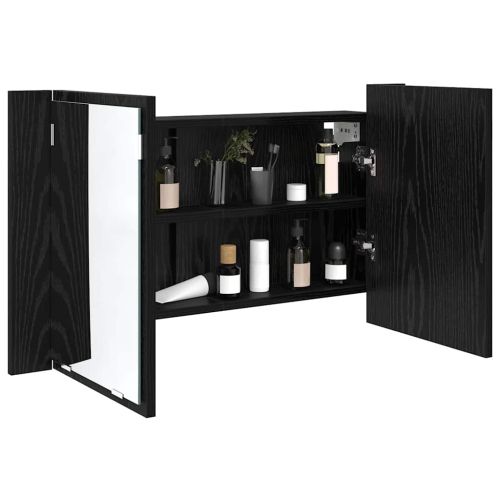 Шкаф с огледало за баня с рафт Черния дъб 80 x 12 x 45 см