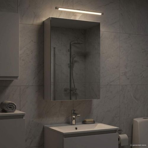 Шкаф с огледало за баня Бяло 30 x 10,5 x 50 см Инженерно дърво