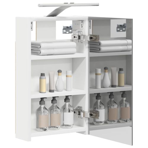 Шкаф с огледало за баня Бяло 30 x 10,5 x 50 см Инженерно дърво