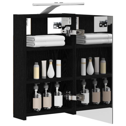 Шкаф с огледало за баня с рафт Черния дъб 30 x 10,5 x 50 см