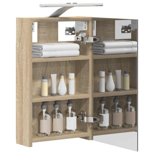 Шкаф с огледало за баня с рафт Сонома дъб 30 x 10,5 x 50 см