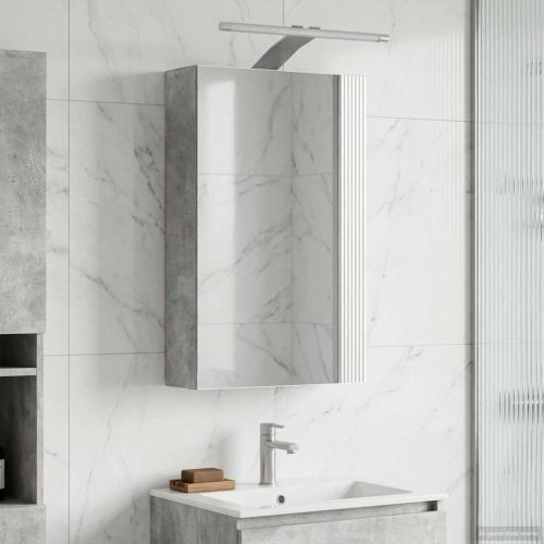 Шкаф с огледало за баня с рафт Циментено сиво 30 x 10,5 x 50 см