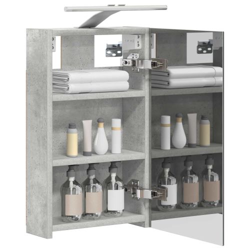 Шкаф с огледало за баня с рафт Циментено сиво 30 x 10,5 x 50 см