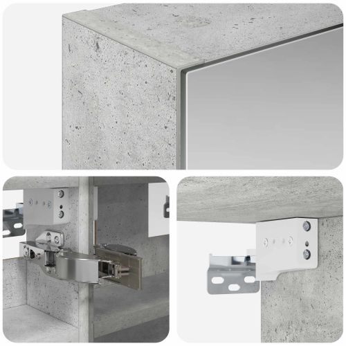 Шкаф с огледало за баня с рафт Циментено сиво 30 x 10,5 x 50 см