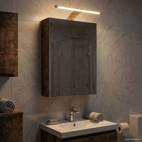 Шкаф с огледало за баня с рафт Димян дъб 30 x 10,5 x 50 см