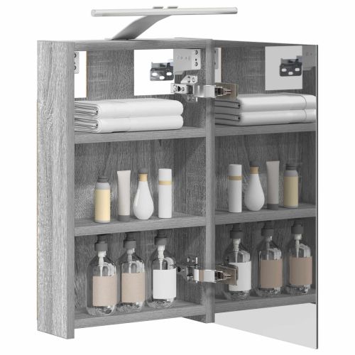 Шкаф с огледало за баня с рафт Сив Сонома 30 x 10,5 x 50 см