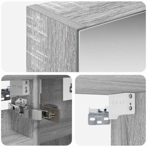 Шкаф с огледало за баня с рафт Сив Сонома 30 x 10,5 x 50 см