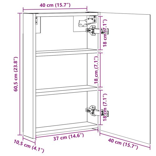 Шкаф с огледало за баня с рафт Димян дъб 40 x 10,5 x 60,5 см