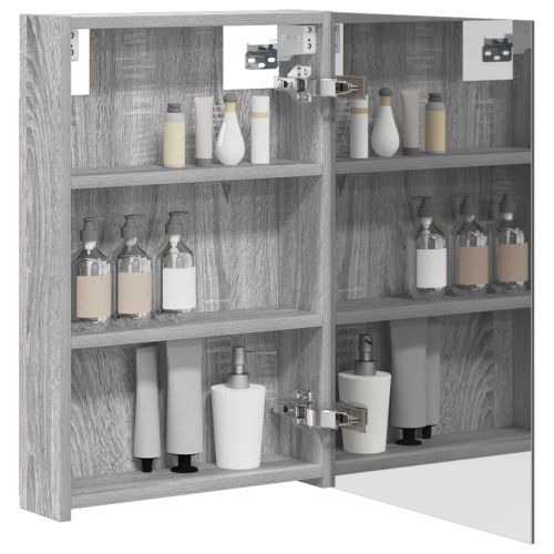Шкаф с огледало за баня с рафт Сив Сонома 40 x 10,5 x 60,5 см