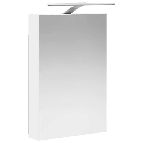 Шкаф с огледало за баня с рафт с врата Бяло 40 x 10,5 x 60,5 см