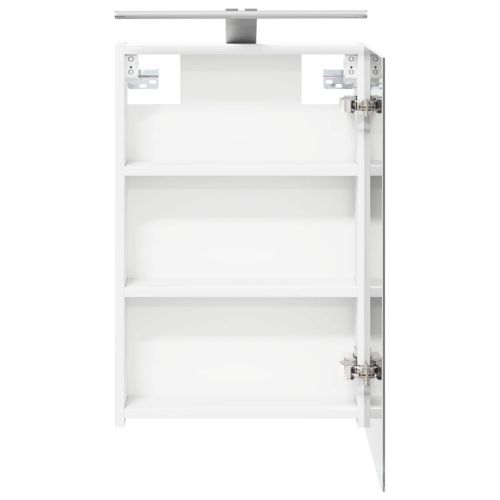 Шкаф с огледало за баня с рафт с врата Бяло 40 x 10,5 x 60,5 см