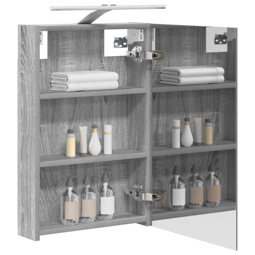 Шкаф с огледало за баня с рафт Сив Сонома 40 x 10,5 x 60,5 см