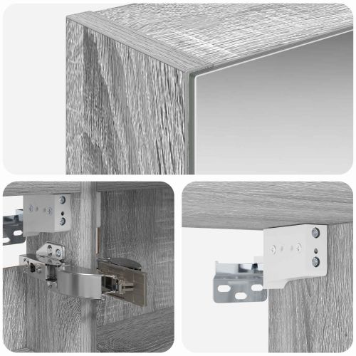 Шкаф с огледало за баня с рафт Сив Сонома 40 x 10,5 x 60,5 см