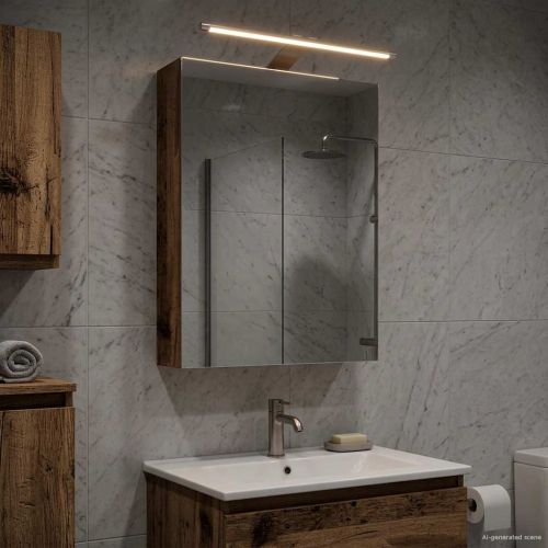 Шкаф с огледало за баня с рафт Старо дърво 40 x 10,5 x 60,5 см