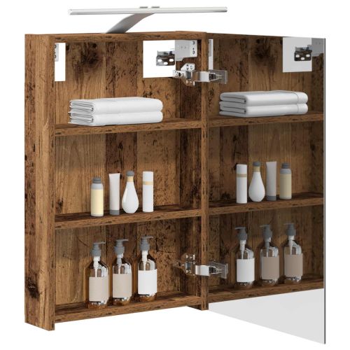 Шкаф с огледало за баня с рафт Старо дърво 40 x 10,5 x 60,5 см