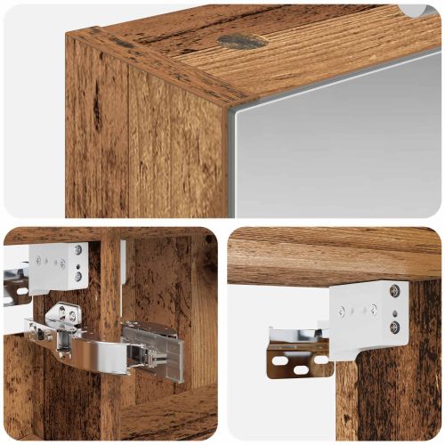Шкаф с огледало за баня с рафт Старо дърво 40 x 10,5 x 60,5 см