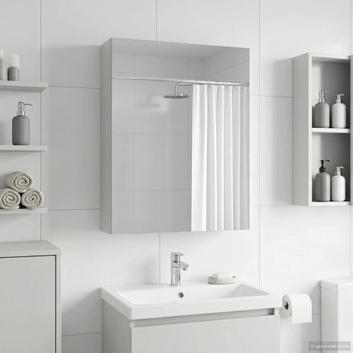 Шкаф с огледало за баня Бяло 50 x 14,5 x 70 см Инженерно дърво