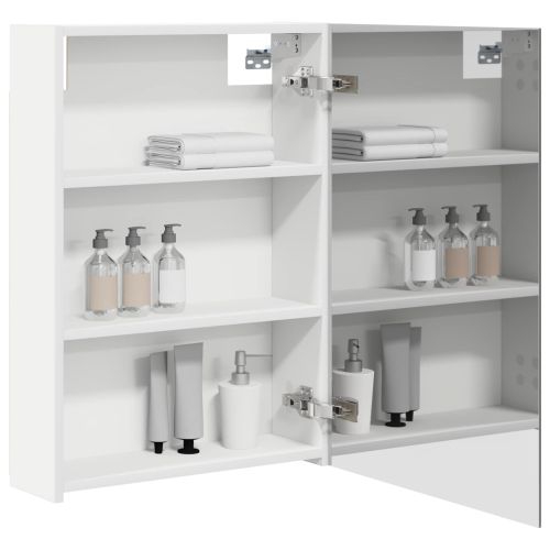 Шкаф с огледало за баня Бяло 50 x 14,5 x 70 см Инженерно дърво