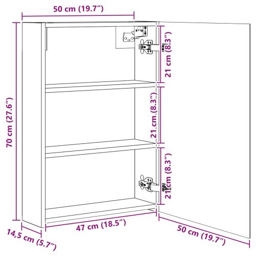 Шкаф с огледало за баня Бяло 50 x 14,5 x 70 см Инженерно дърво