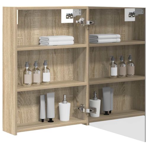 Шкаф с огледало за баня с рафт Сонома дъб 50 x 14,5 x 70 см