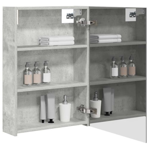 Шкаф с огледало за баня с рафт Циментено сиво 50 x 14,5 x 70 см