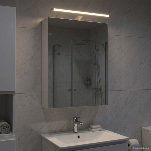 Шкаф с огледало за баня Бяло 50 x 14,5 x 70 см Инженерно дърво