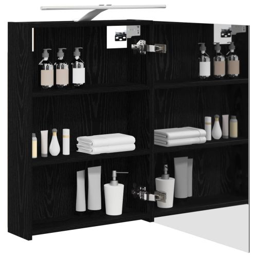 Шкаф с огледало за баня с рафт Черния дъб 50 x 14,5 x 70 см