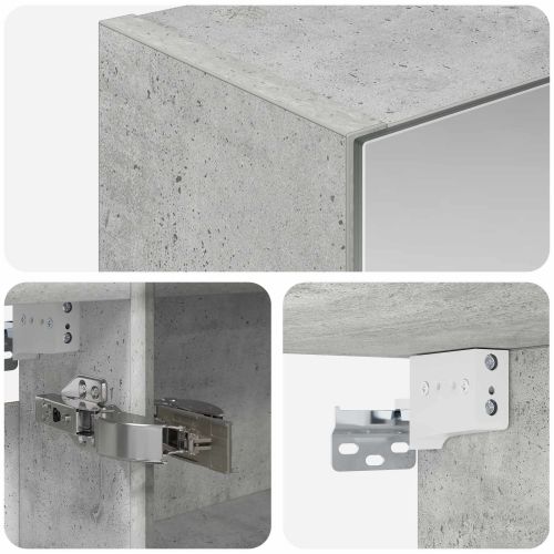 Шкаф с огледало за баня с рафт Циментено сиво 50 x 14,5 x 70 см