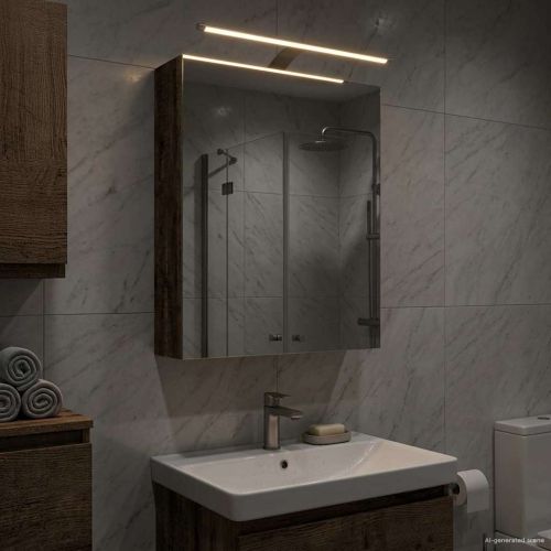 Шкаф с огледало за баня с рафт Старо дърво 50 x 14,5 x 70 см