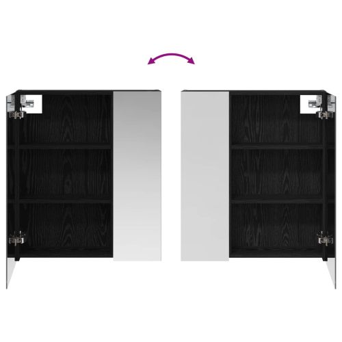 Шкаф с огледало за баня с рафт Черния дъб 60 x 14,5 x 70 см
