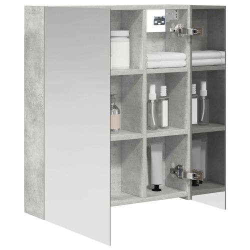 Шкаф с огледало за баня с рафт Циментено сиво 60 x 14,5 x 70 см
