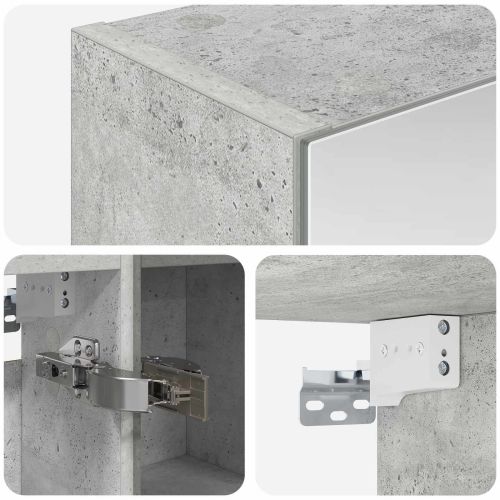 Шкаф с огледало за баня с рафт Циментено сиво 60 x 14,5 x 70 см