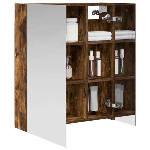 Шкаф с огледало за баня с рафт Димян дъб 60 x 14,5 x 70 см