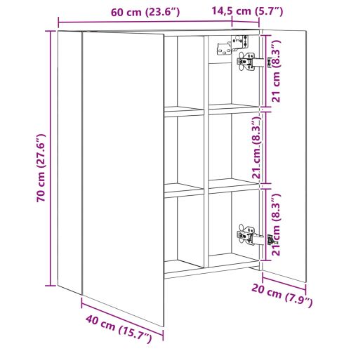 Шкаф с огледало за баня с рафт Димян дъб 60 x 14,5 x 70 см
