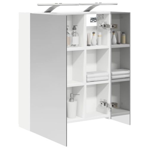 Шкаф с огледало за баня Бяло 60 x 14,5 x 70 см Инженерно дърво